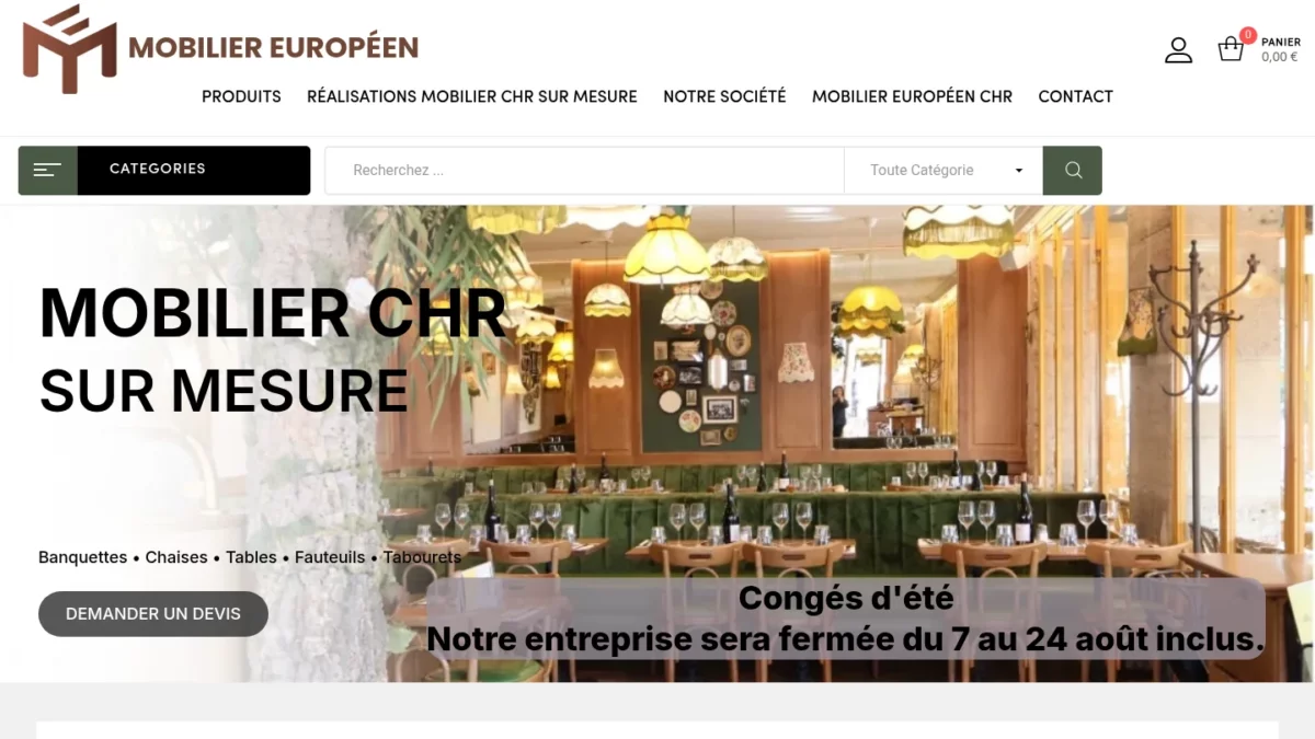 Capture de la page d’accueil de Mobilier Européen CHR