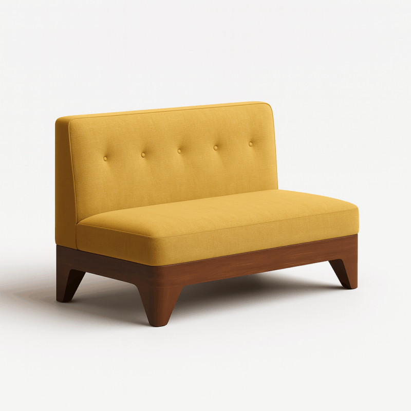 Banquette Amiel en tissu jaune moutarde pour bar ou café