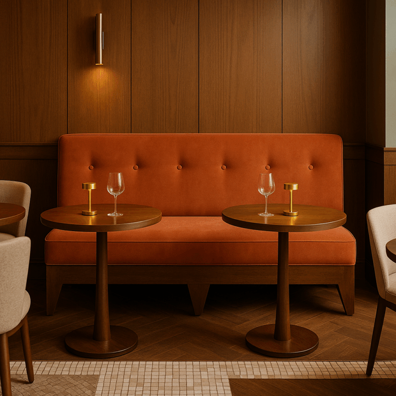 Détail de la banquette Amiel en bois massif