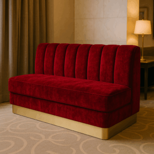Banquette professionnelle Côté-Melon en tissu non feu pour hôtels