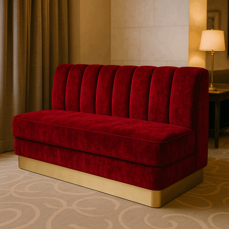 Banquette professionnelle Côté-Melon en tissu non feu pour hôtels