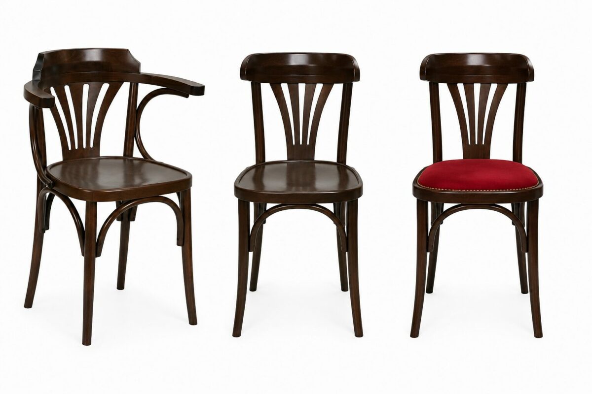Chaise bistrot en bois courbé avec assise en velours, idéale pour les restaurants, cafés et brasseries.