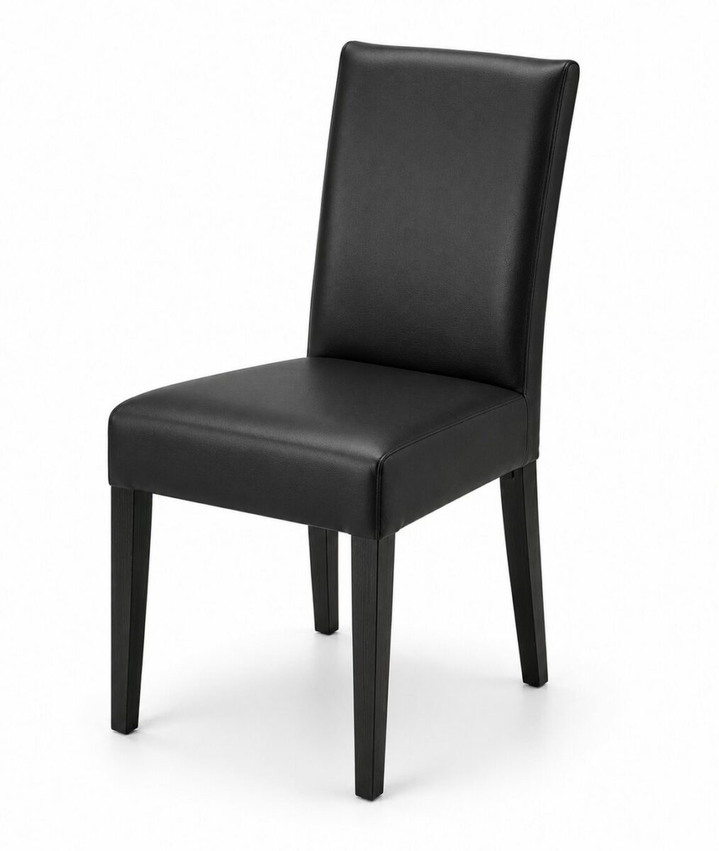 Chaise restaurant rembourrée en simili cuir noir en bois massif
