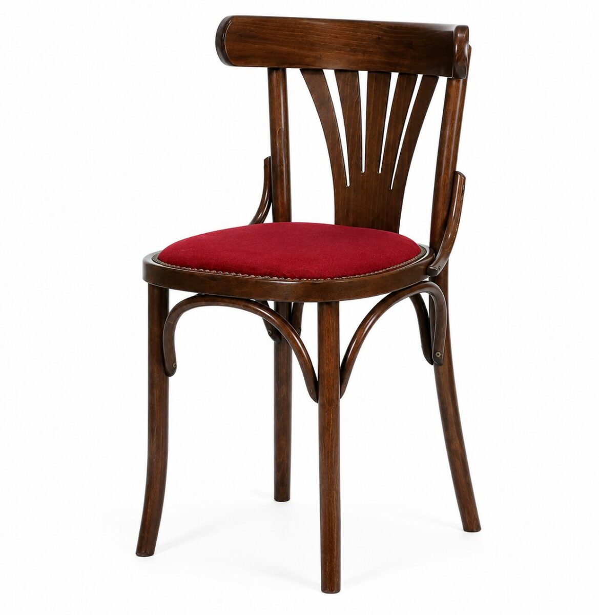 Chaise bistrot professionnelle en bois personnalisable avec revêtement tissu, velours ou simili cuir non feu.