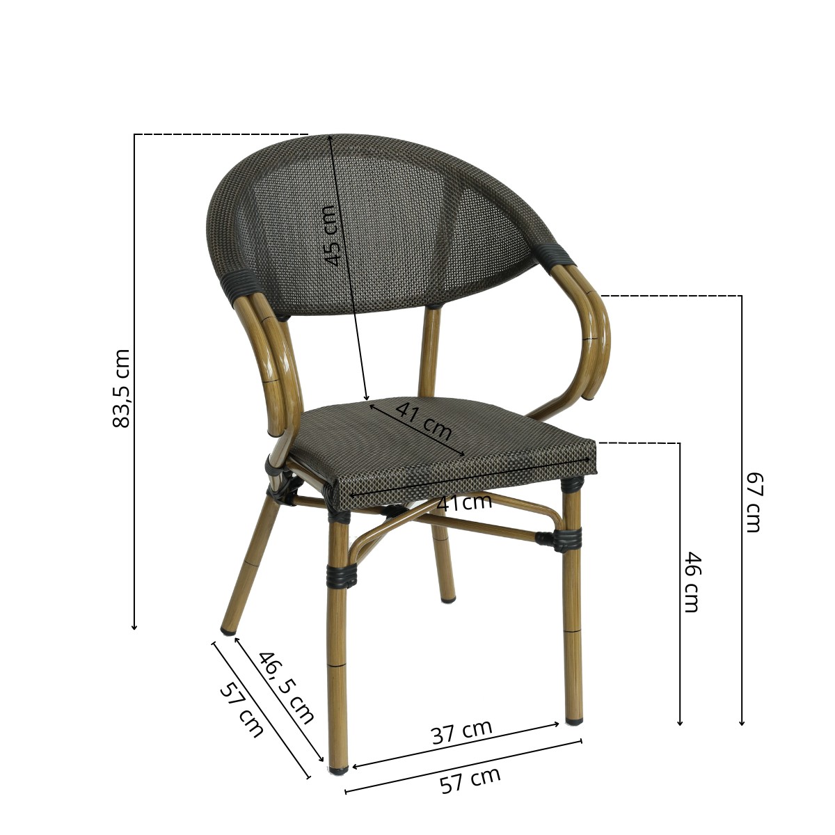 Fauteuil aluminium terrasse personnalisable avec finition imitation rotin pour restaurant.