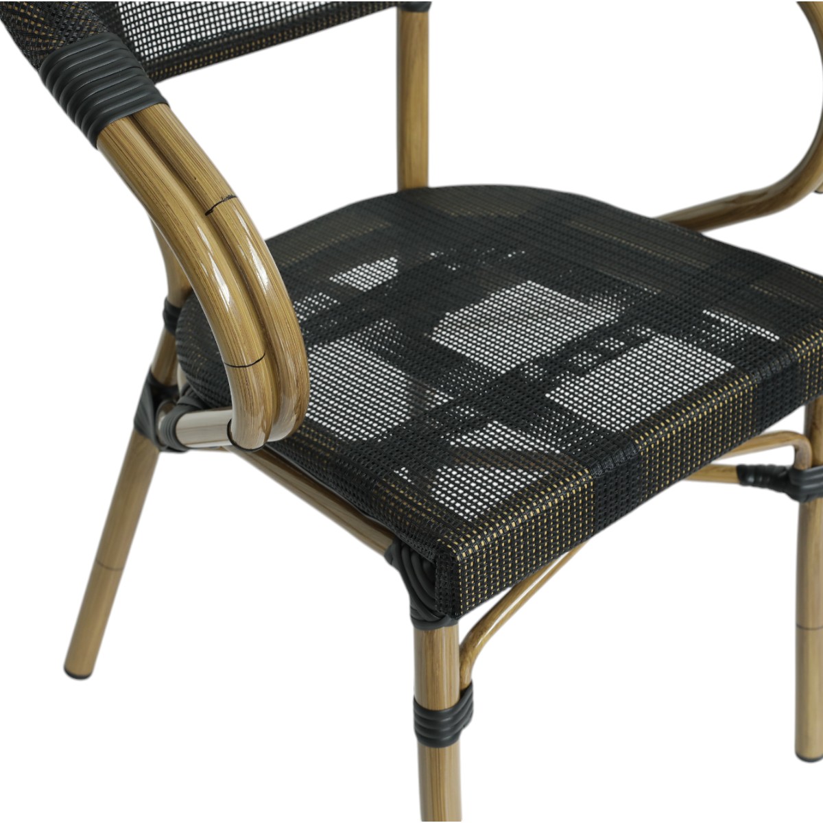 Fauteuil terrasse restaurant en aluminium imitation rotin pour cafés, hôtels et restaurants.
