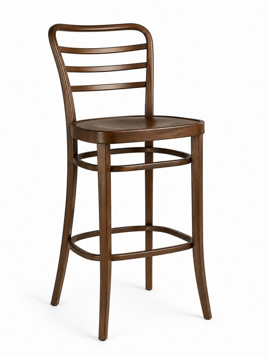 Tabouret en bois avec dossier à lattes pour café et restaurant